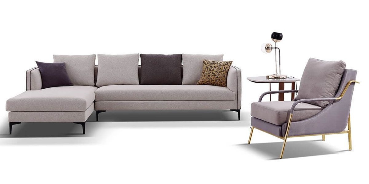 Canapé d'angle droit en tissu SAMARA - Beige