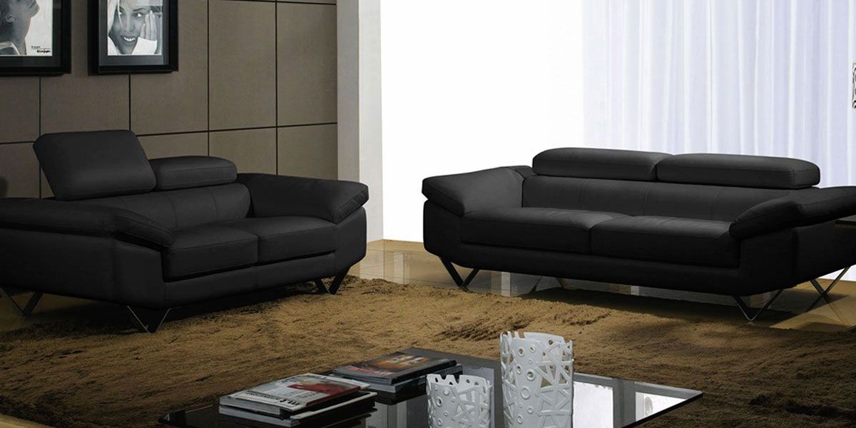 Canapé 3 places en cuir noir MAGNOLIA