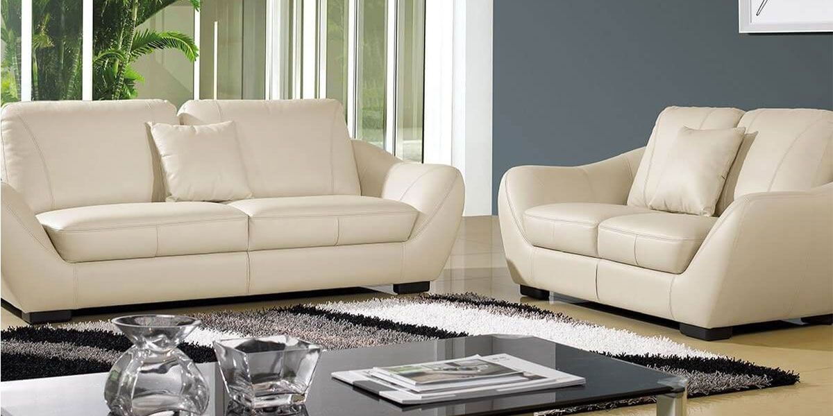 Canapé 2 places en cuir beige JULIETTA