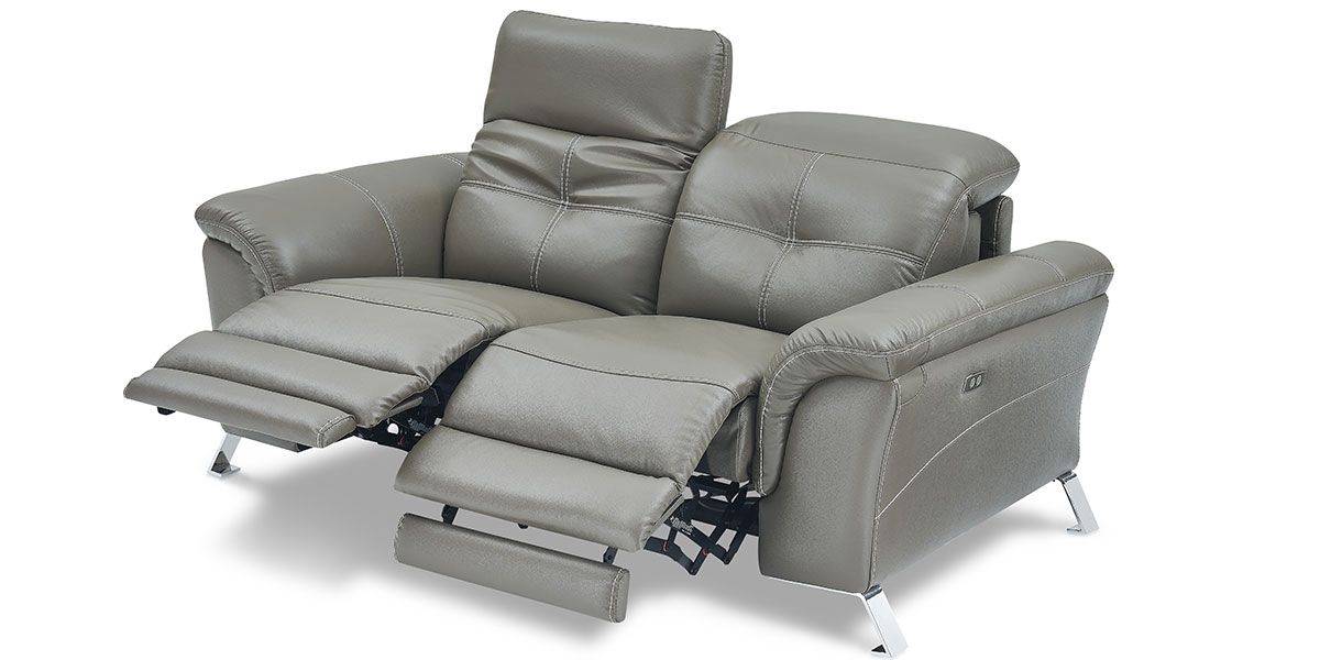 Canapé relaxation électrique 2 places en cuir DENY - Taupe