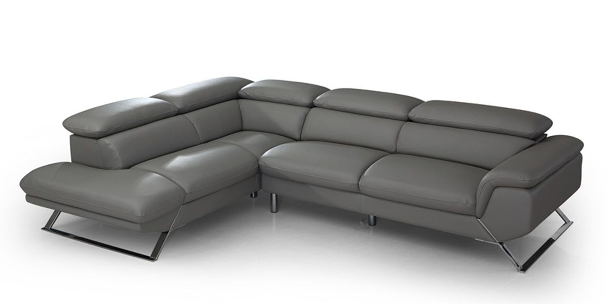 Canapé d'angle gauche en cuir PANAMA - Gris