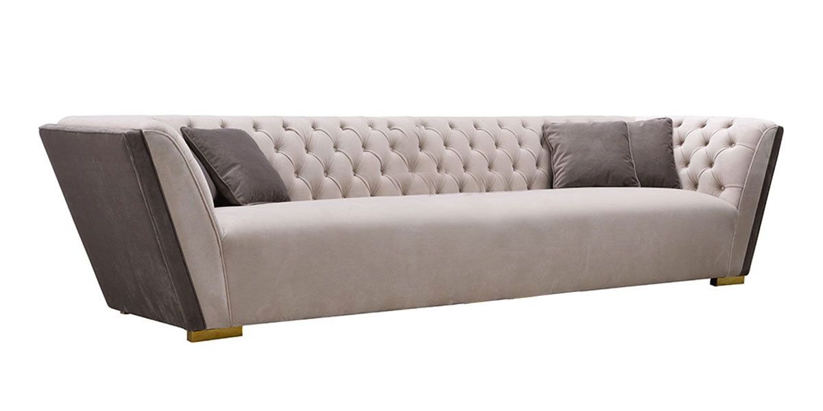 Canapé 3 places en velours KIARA - Gris/Beige
