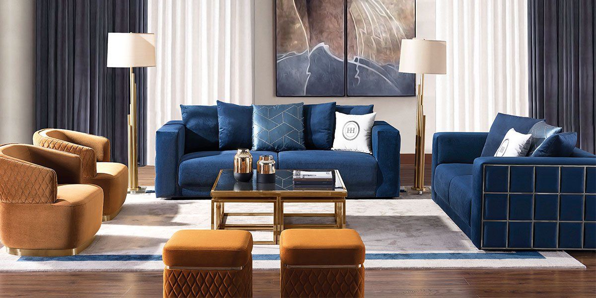 Fauteuil en velours KALIA - Bleu