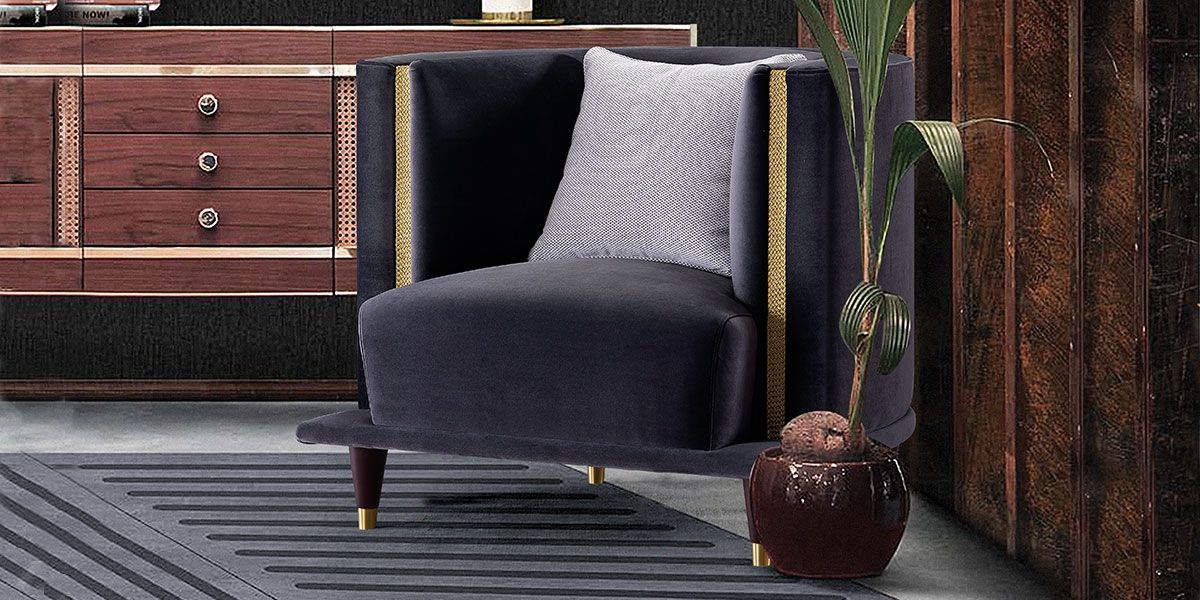 Fauteuil en velours DIANA - Bleu/Gris