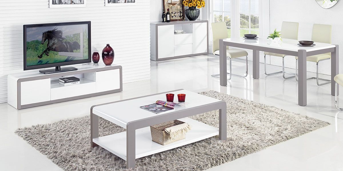 Buffet laquée JULIA - Blanc / Gris