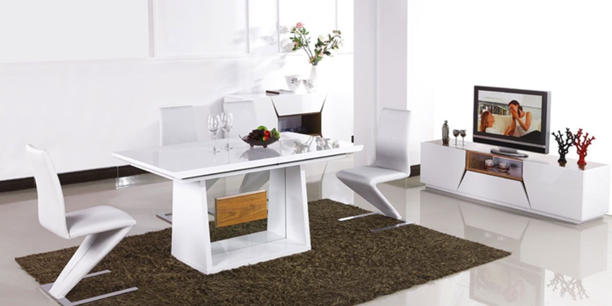 Table à manger extensible bois/laqué MANDY- Chêne/Blanc