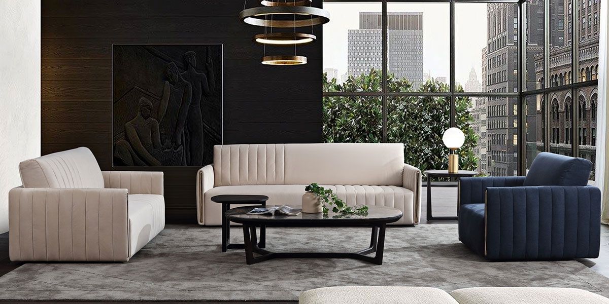 Canapé 3 places en velours PRISME - Beige 