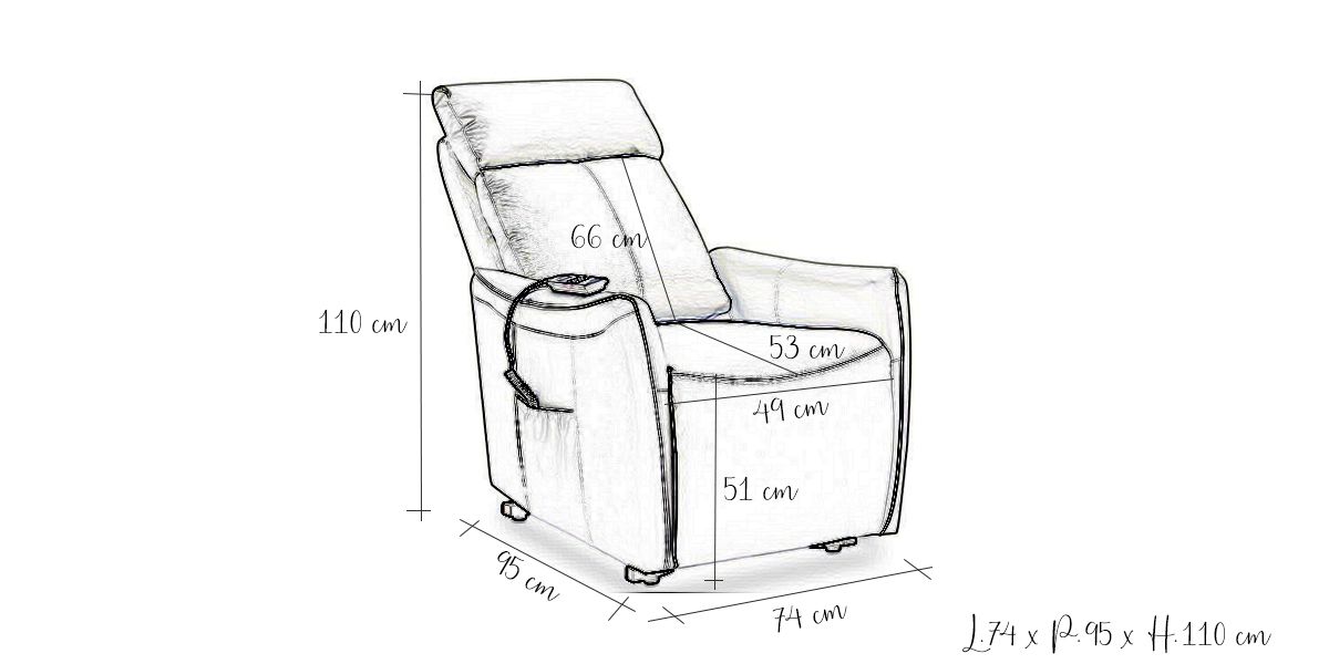Fauteuil releveur électrique 1 place en cuir PULA - Gris perle 
