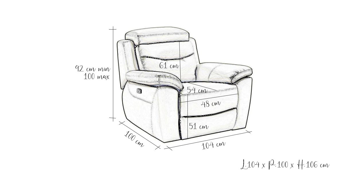 Fauteuil relaxation électrique 1 place en cuir SERENA - Gris perle 
