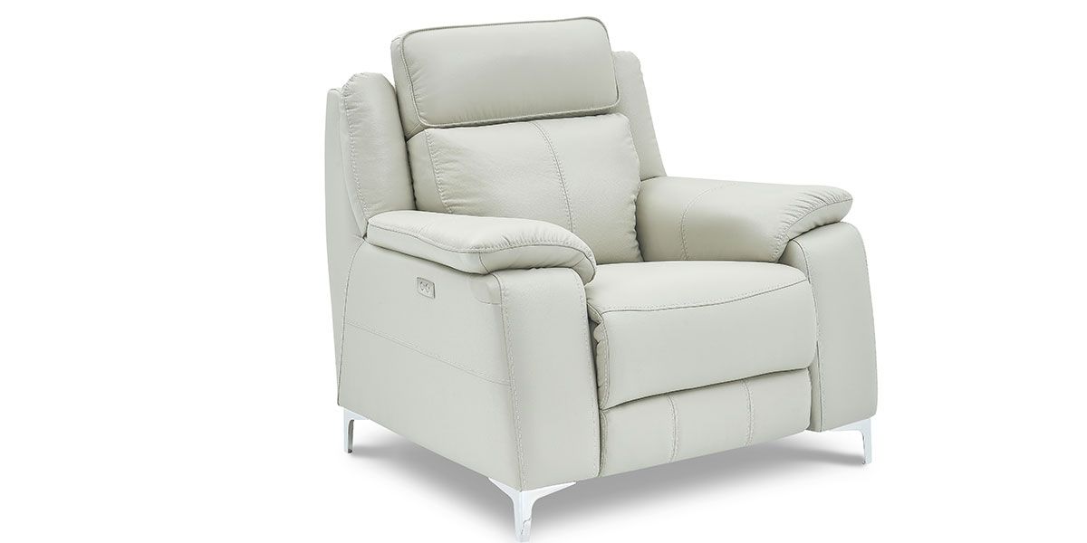Fauteuil relaxation électrique 1 place en cuir KARA - Gris clair