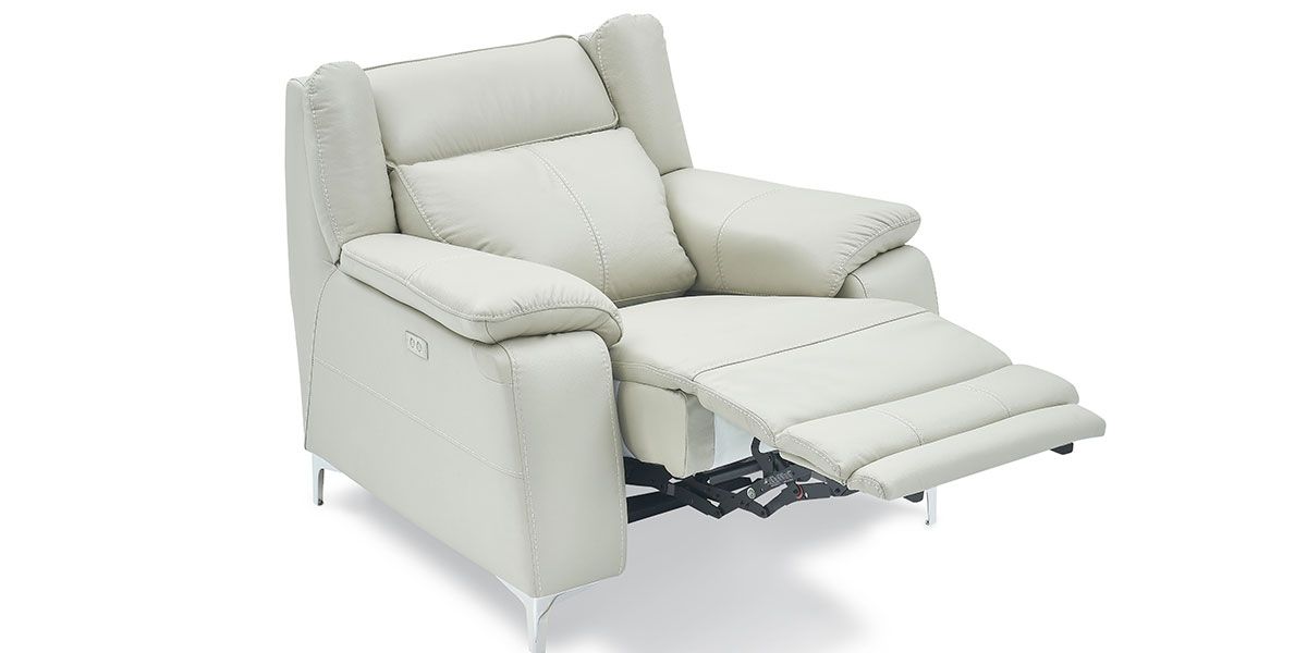 Fauteuil relaxation électrique 1 place en cuir KARA - Gris clair