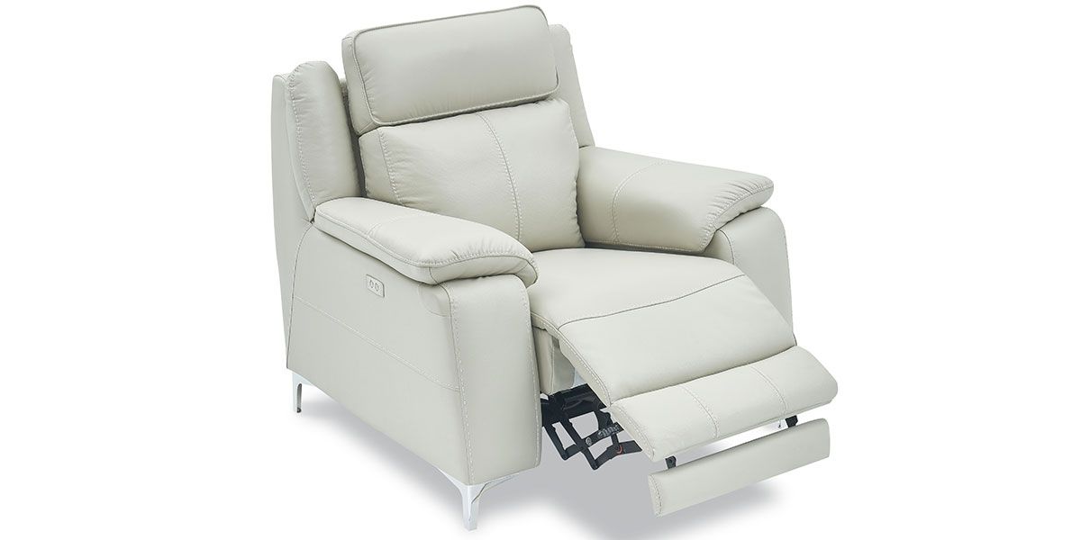 Fauteuil relaxation électrique 1 place en cuir KARA - Gris clair
