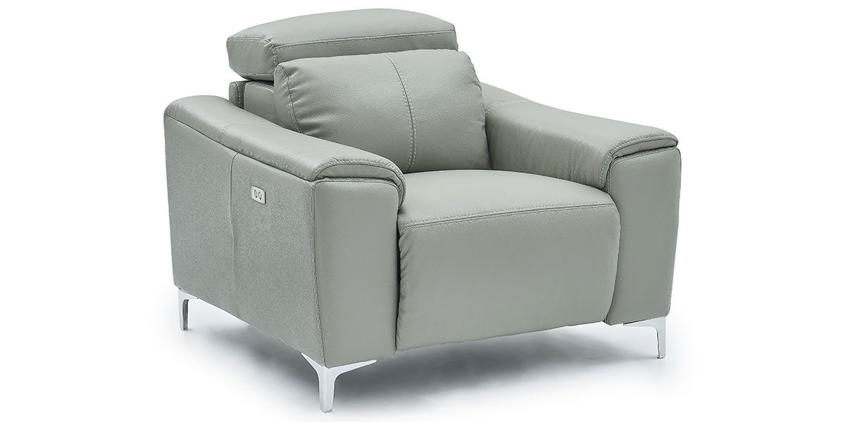 Fauteuil relaxation électrique 1 place en cuir BIANCA - Gris clair 