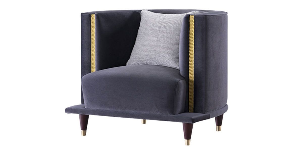 Fauteuil en velours DIANA - Bleu/Gris