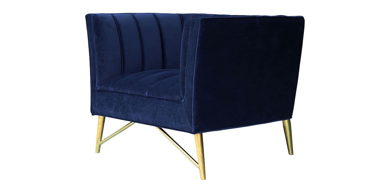 Fauteuil en velours ALAIA - Bleu foncé