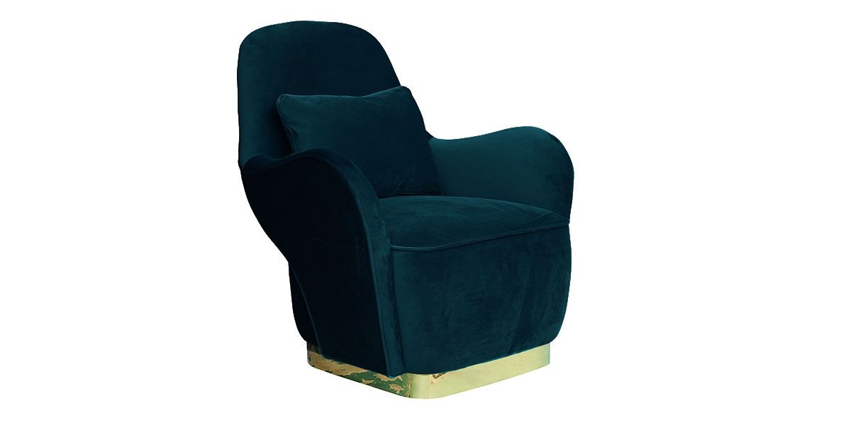 Fauteuil en velours MALINA - Bleu/Vert