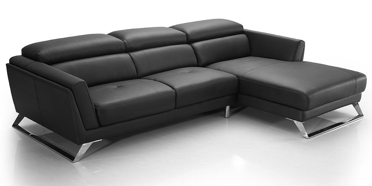 Canapé d'angle droit en cuir HILONA - Noir