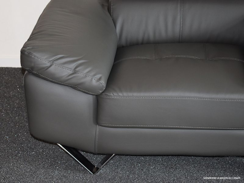 Fauteuil en cuir gris souris MAGNOLIA