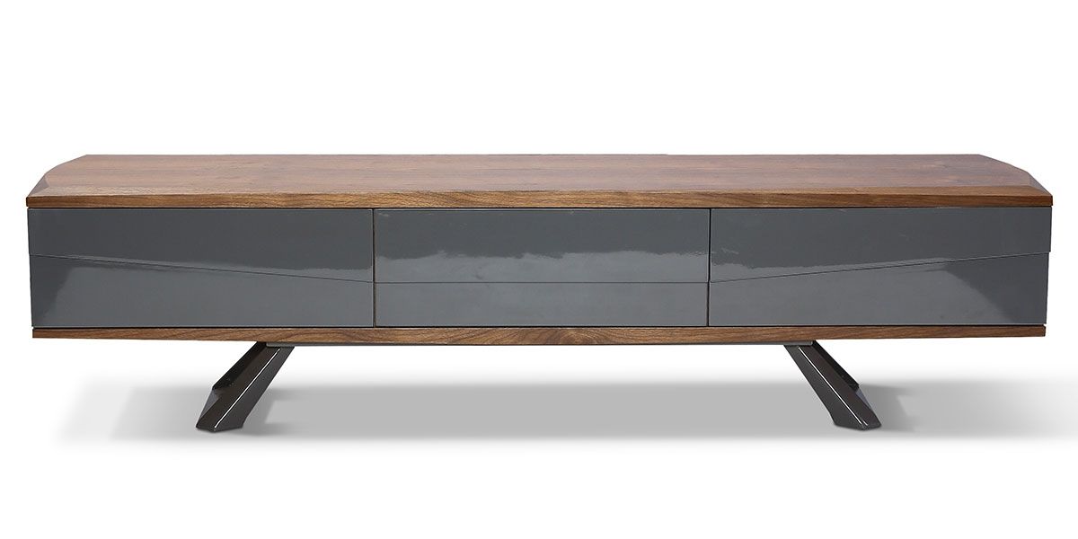 Meuble TV bois/laqué PUNE - Noyer/Gris