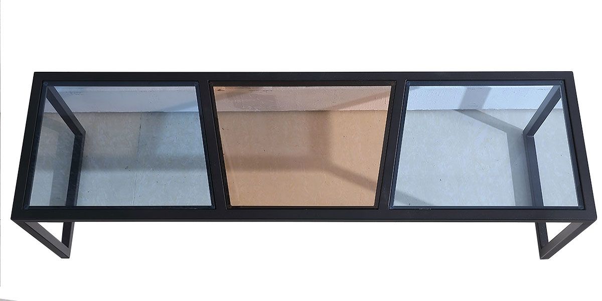 Meuble TV verre ESPRIT - Marron / Bleu