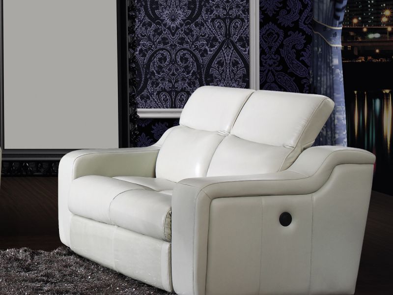 Canapé relaxation électrique 3 places en cuir ivoire NOLAN
