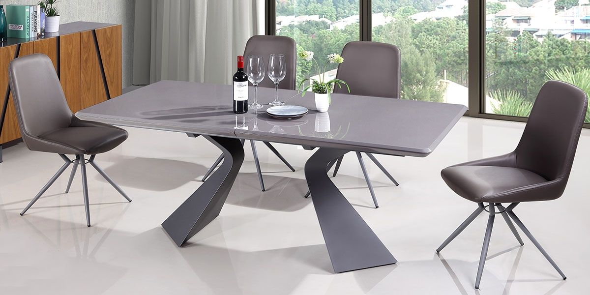 Table à manger extensible bois/laqué WEST - Noyer/Gris