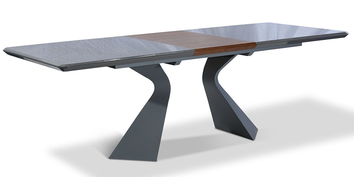 Table à manger extensible bois/laqué WEST - Noyer/Gris