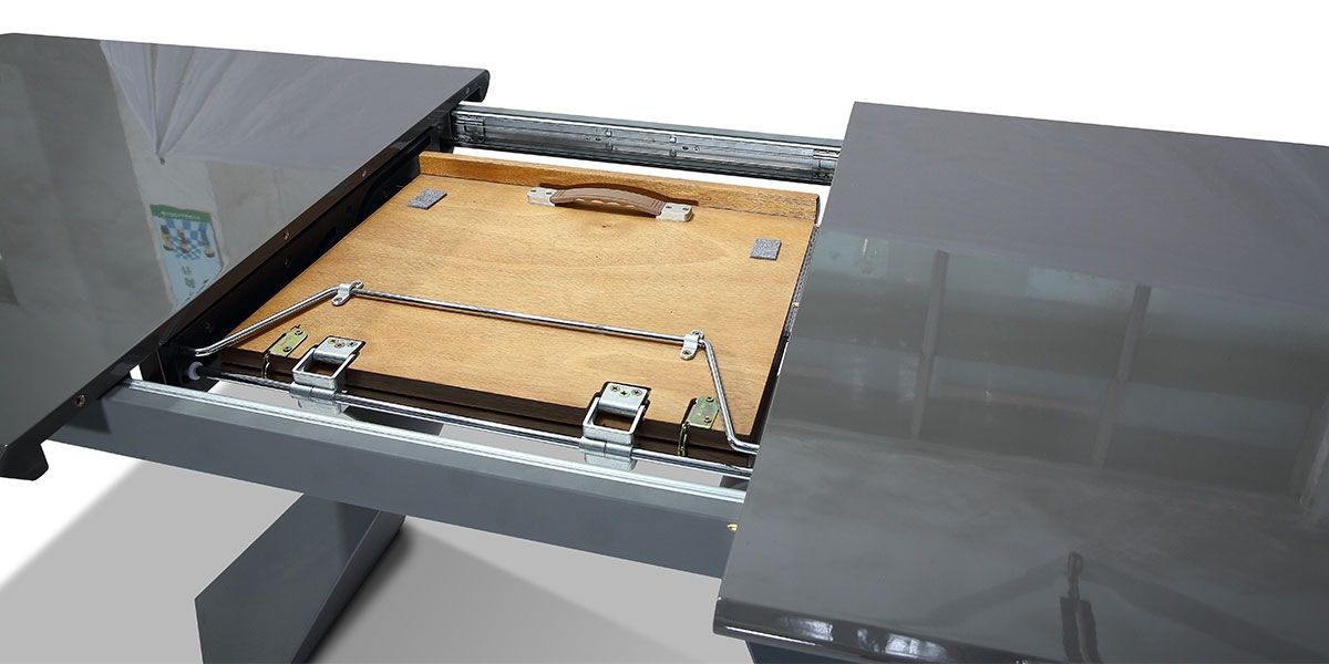 Table à manger extensible bois/laqué WEST - Noyer/Gris