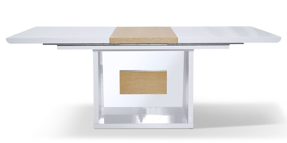 Table à manger extensible bois/laqué MANDY- Chêne/Blanc