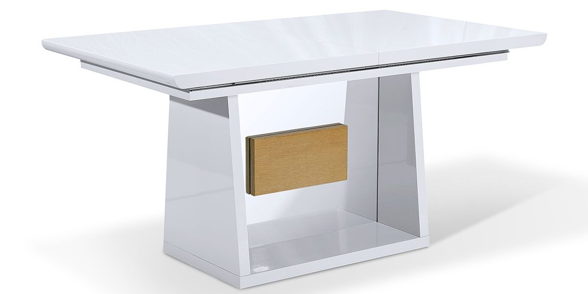 Table à manger extensible bois/laqué MANDY- Chêne/Blanc