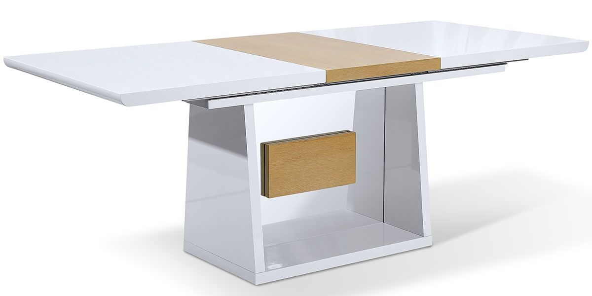 Table à manger extensible bois/laqué MANDY- Chêne/Blanc