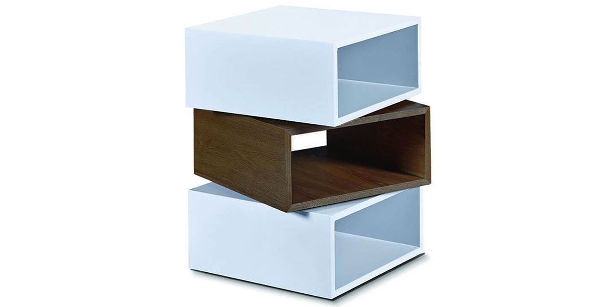 Table d'appoint bois et laqué KUB - Noyer/Blanc