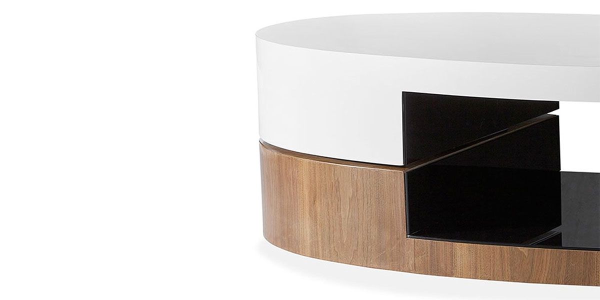 Table basse bois/laqué SIDONY - Noyer/Blanc