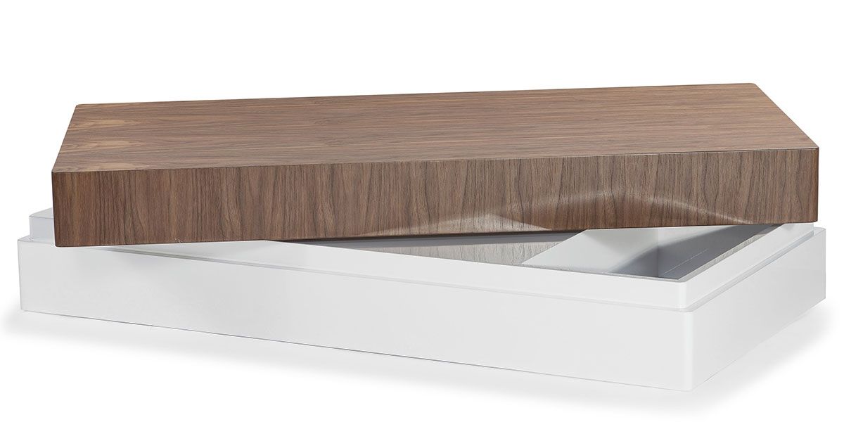 Table basse bois/laqué SIDONY - Noyer/Blanc