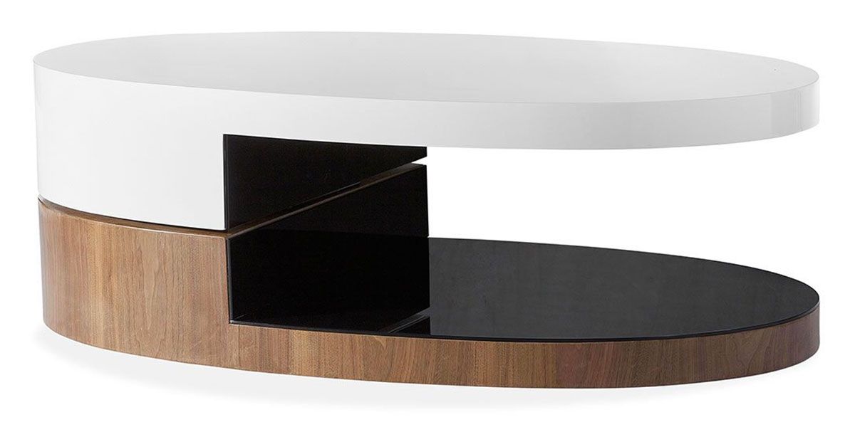 Table basse bois/laqué SIDONY - Noyer/Blanc