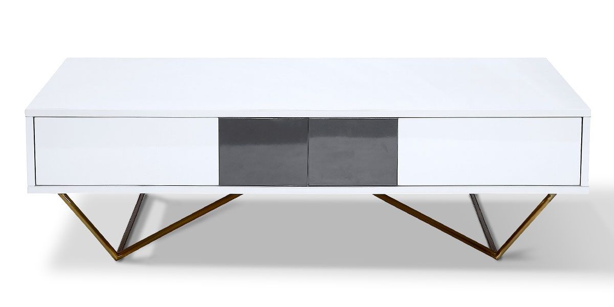 Table basse laqué/acier JAZZ - Blanc/Gris/Gold
