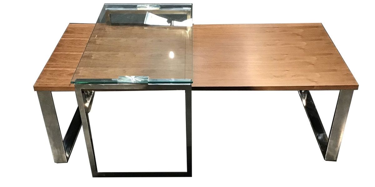 Table basse bois et verre KIM - Noyer/Transparent